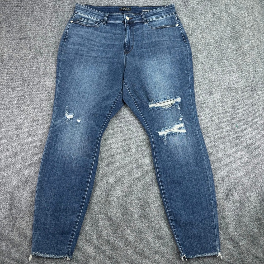 Judy Blue Jeans Women 18W (Fits 36x29) Blue Skinny Distressed Raw Hem Stretch